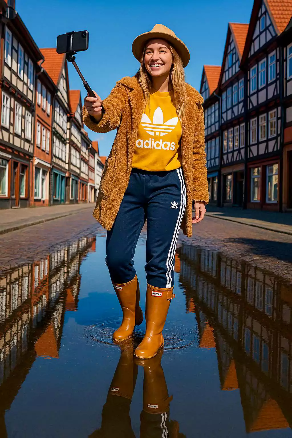 A woman is wearing sweatpants in the city. (Image: AI)