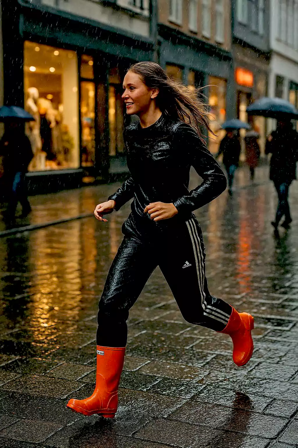 A woman is wearing sweatpants in the city. (Image: AI)