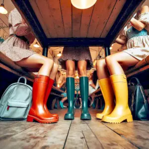 Rubber boots under the dining table in a pub. (Photo: AI)